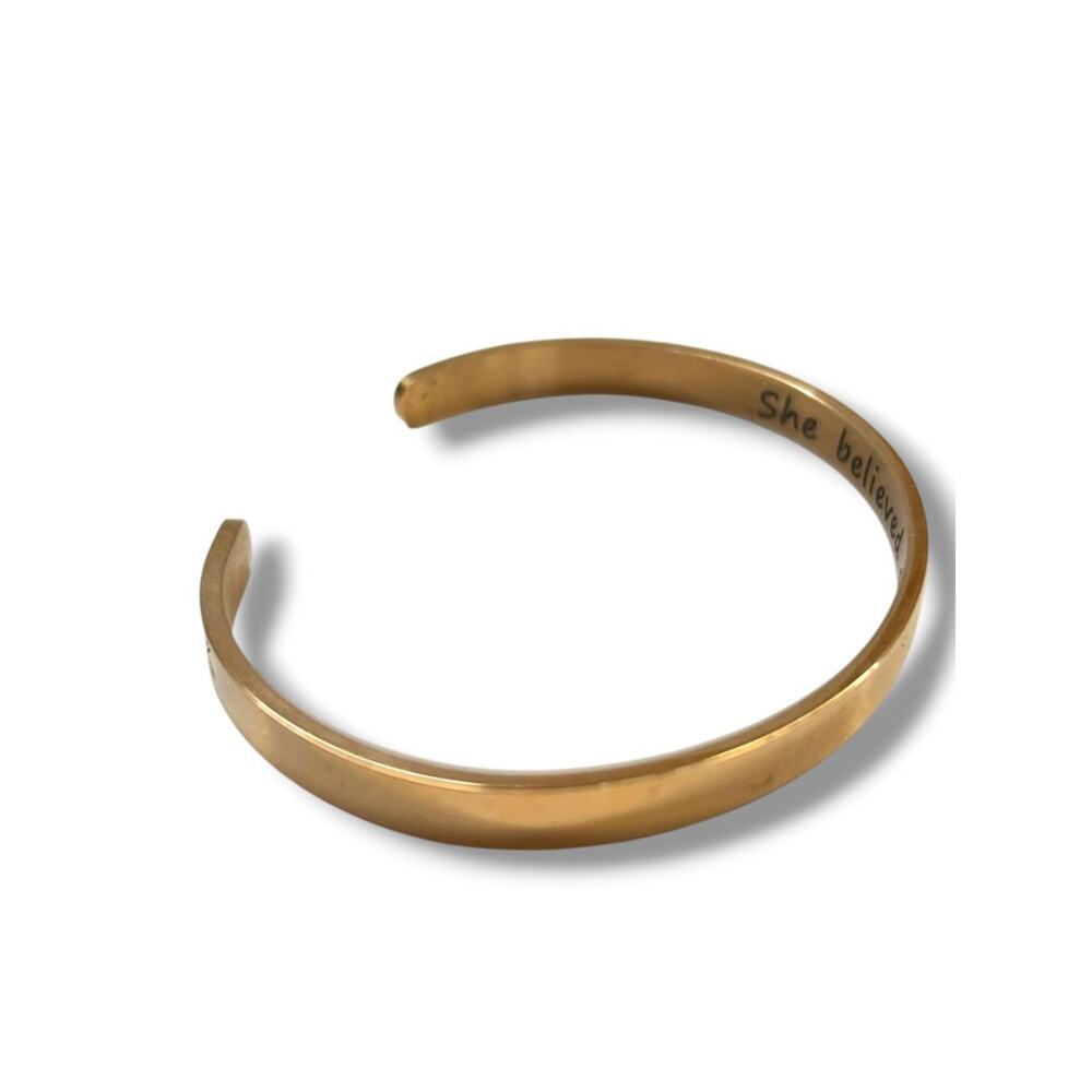 Small Open Bangle Bracelet Copper Color "She Believed She Could‎ . . ."
